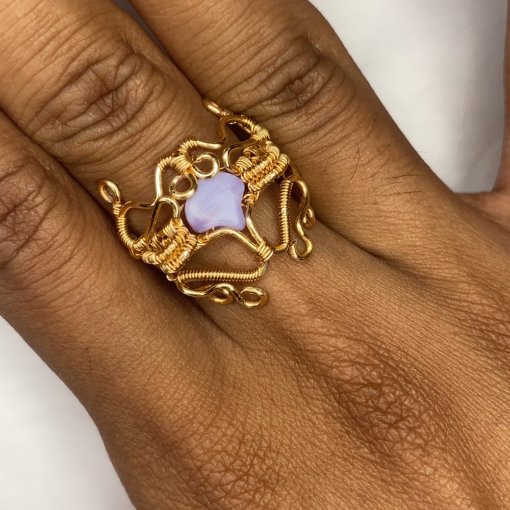 Gold and Purple Wire Wrapped Ring